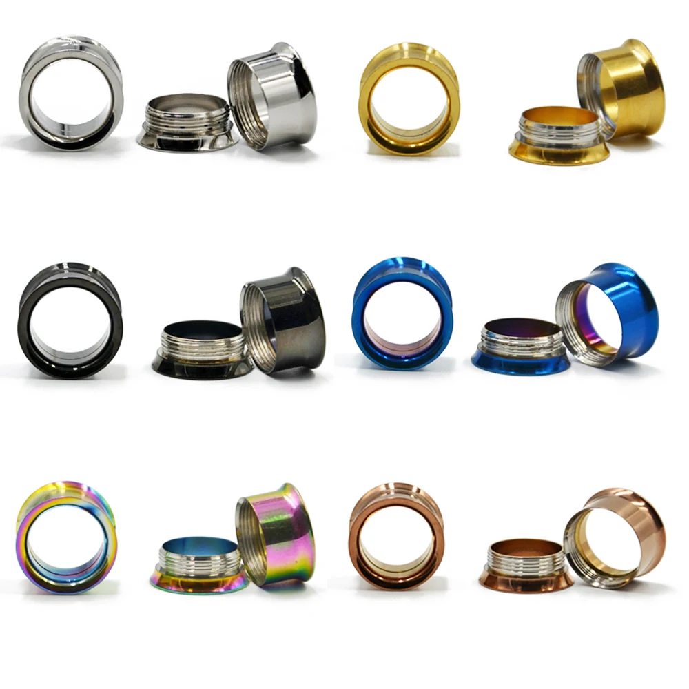 BOG- 1 Pair Stainless Steel Internal Threaded&Screw Ear Plugs and Tunnels Flesh Earring Gauges Hollow Piercings Color Mixed