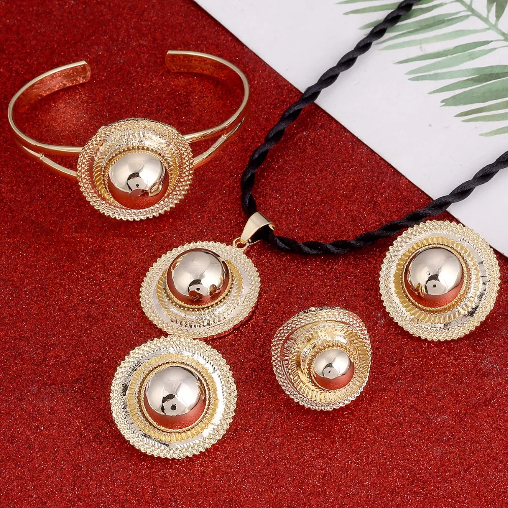 Gold Color Ethiopian Wedding Jewelry Sets Ethnic Habesha Traditional Festival Africa Women's Jewelry