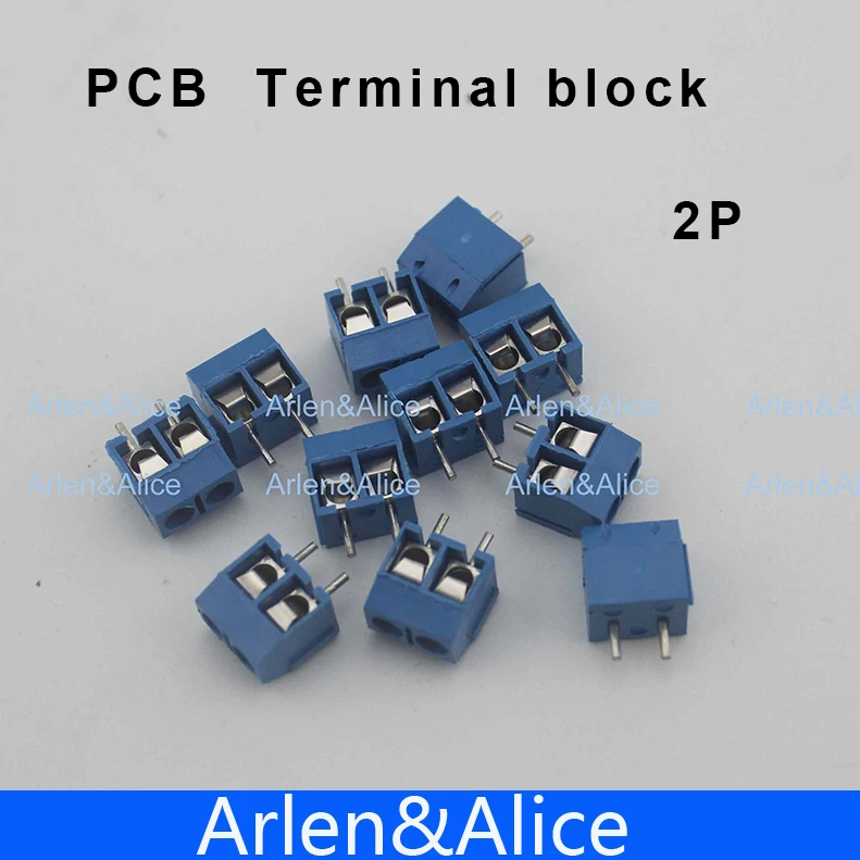 Tornillo de 2 pines, conector de bloque de terminales PCB, color azul y verde, paso de 5mm, 20 Uds.