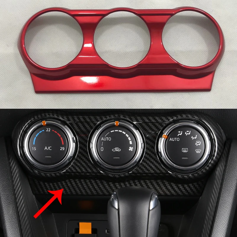 Red for Mazda CX-3 CX3 Air Conditioning Control Knob Panel Cover 2016 2017 ABS Carbon Fiber Material Accessories LHD/RHD