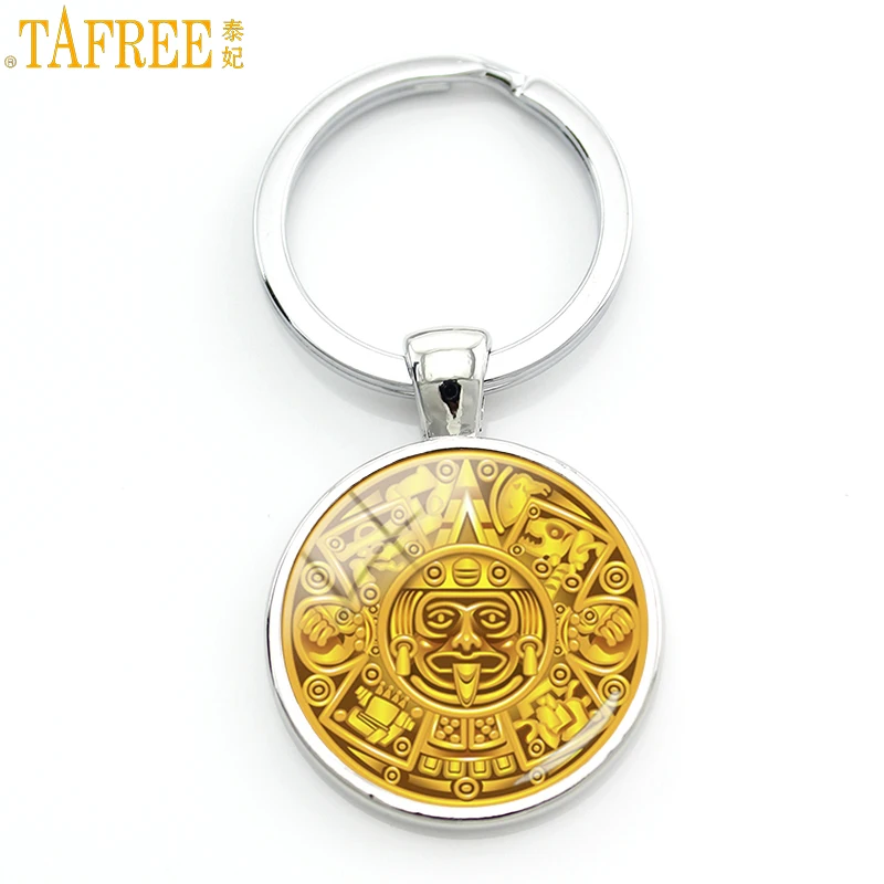 TAFREE 2017 new vintage Mayan Calendar keychain antique sun Astronomy Archaeology Aztec Calendar men key chain ring holder CT695