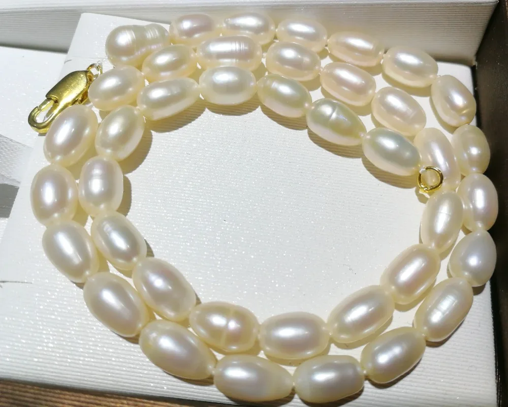 Women Jewelry natural pearl 7x8mm light pink oval rice pearl necklace real Natural freshwater pearl gift 17'' 42cm