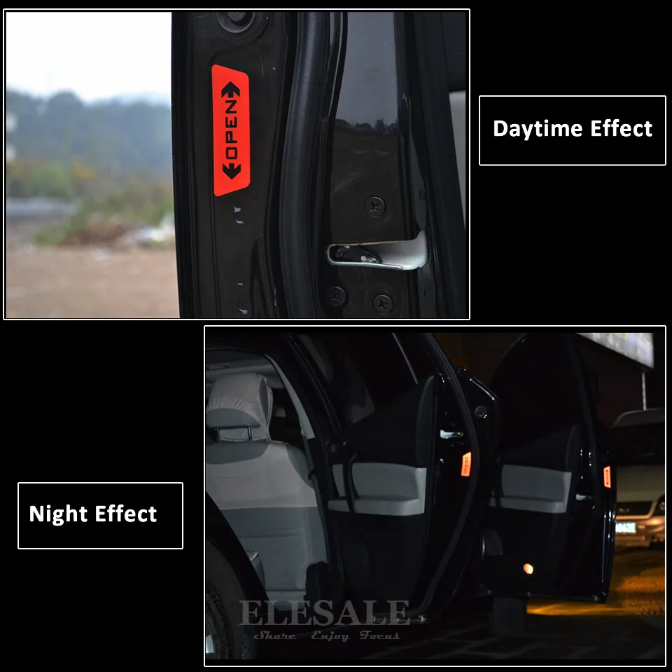 4pcs Reflective Warning Sticker Car Door Open Anti-Collision Warning Red Decal Signs Day/Night Visible