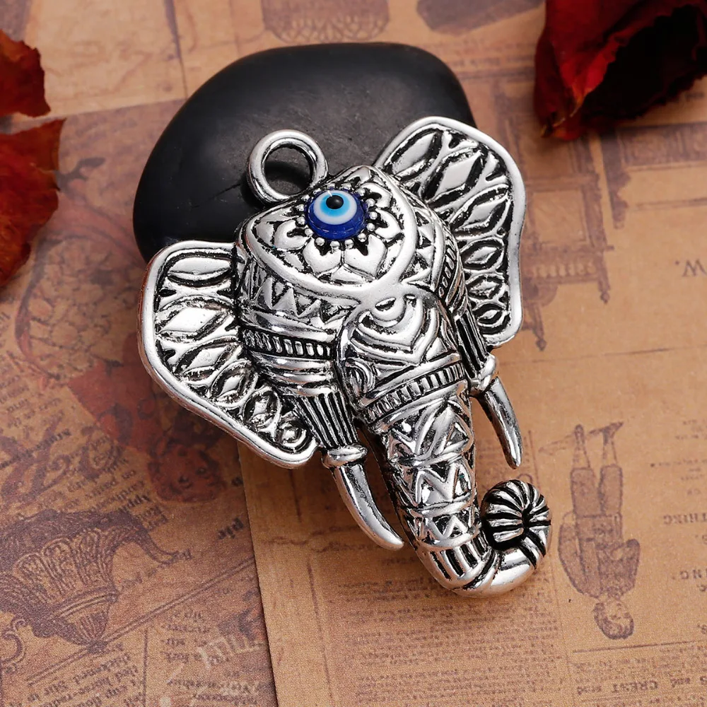 DoreenBeads Zinc Based Alloy silver color Pendants Elephant Head Evil Eye Enamel DIY 55mm x 47mm(1 7/8\