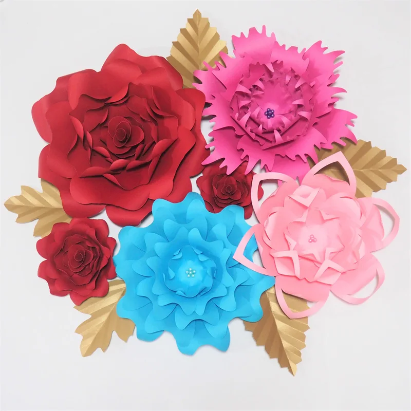 

2018 Giant Paper Artificial Flowers Backdrop 6PCS+5 Leaves For Wedding & Event Decor Baby Nursery Windows Display Bridal Shower