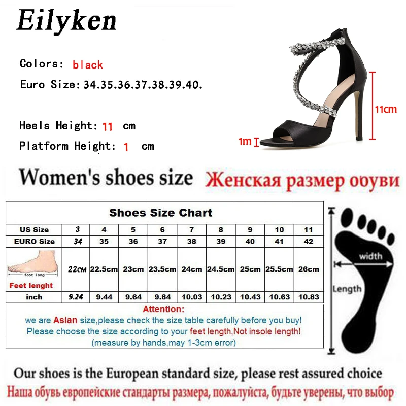 Eilyken Summer Fashion Rhinestone High Heel Women Sandals Zipper Design Roman Wedding Party Open Toe Shoes SIZE 35-42