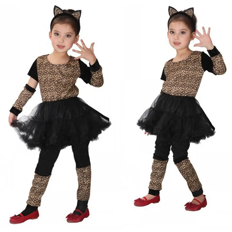 Disfraces Girls Kids Cat Kitty Cosplay Anime Masquerade Fantasia Christmas Gift Animal Costumes Leopard Children Fancy Dress