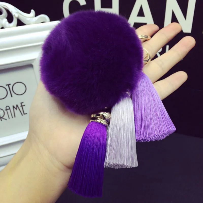Sevimli gerçek tavşan kürk topu anahtarlıklar bayanlar çanta uğuru kolye püskül peluş anahtarlıklar araba anahtarlık yüzük moda takı toptan
