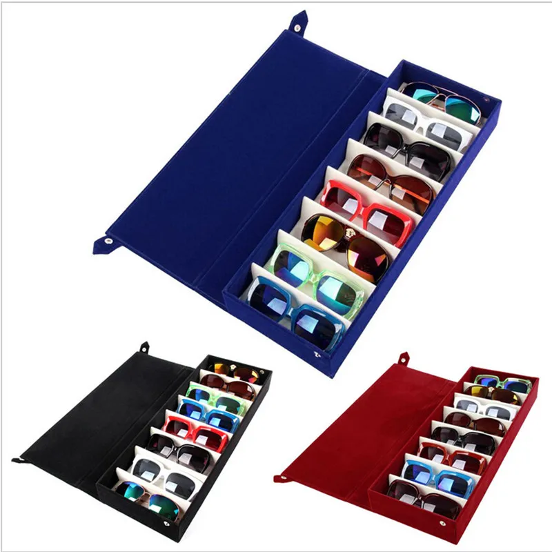 8 Slot Grid Eyewear Stand Holder Sunglasses Glasses Storage Display Jewelry Tray Case Box Organizer