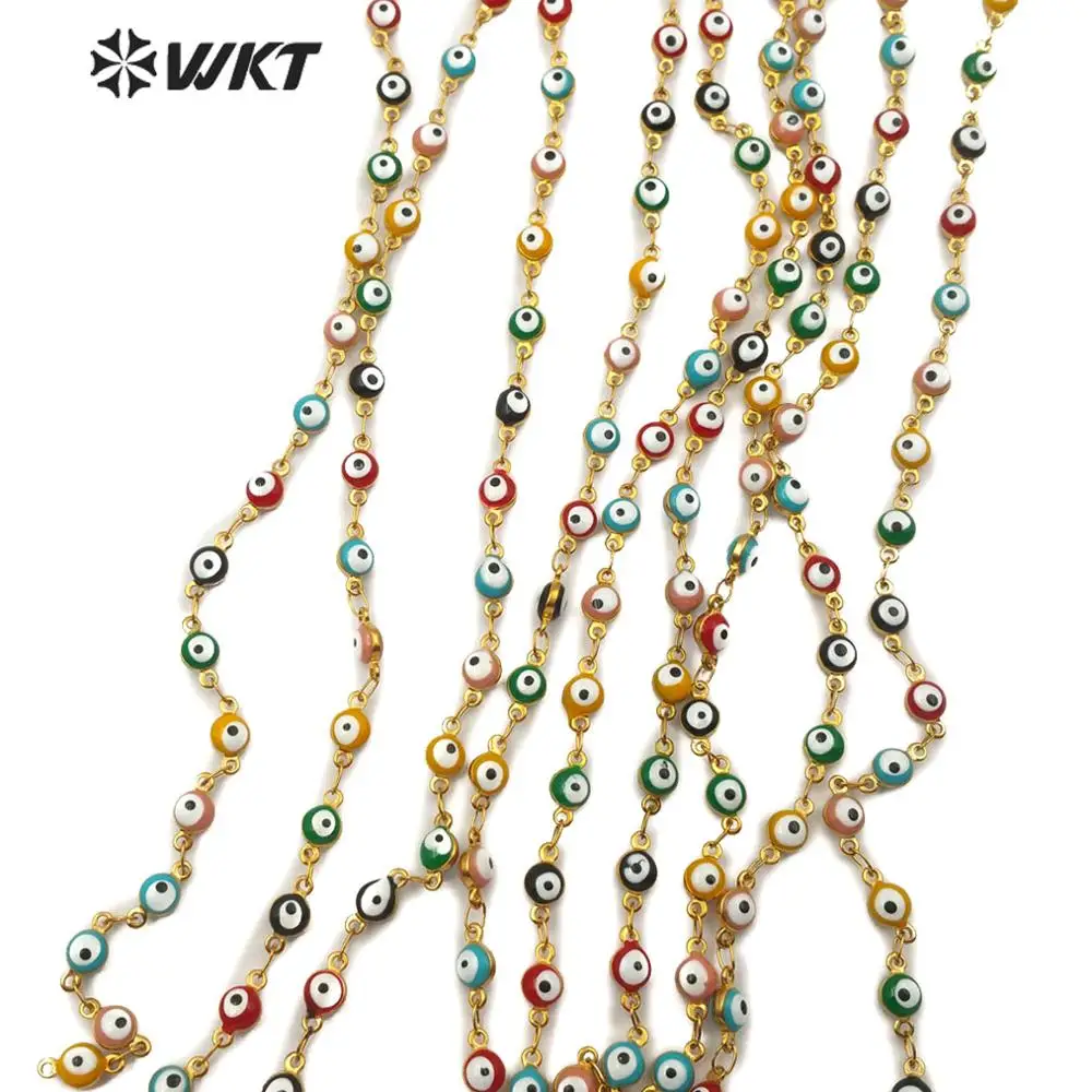 WT-RBC102 WKT Multi Colors Random Bead Stainless Steel Devil Eye Chain Gold Plated Rosary ACC For Women Stylish Jewelry