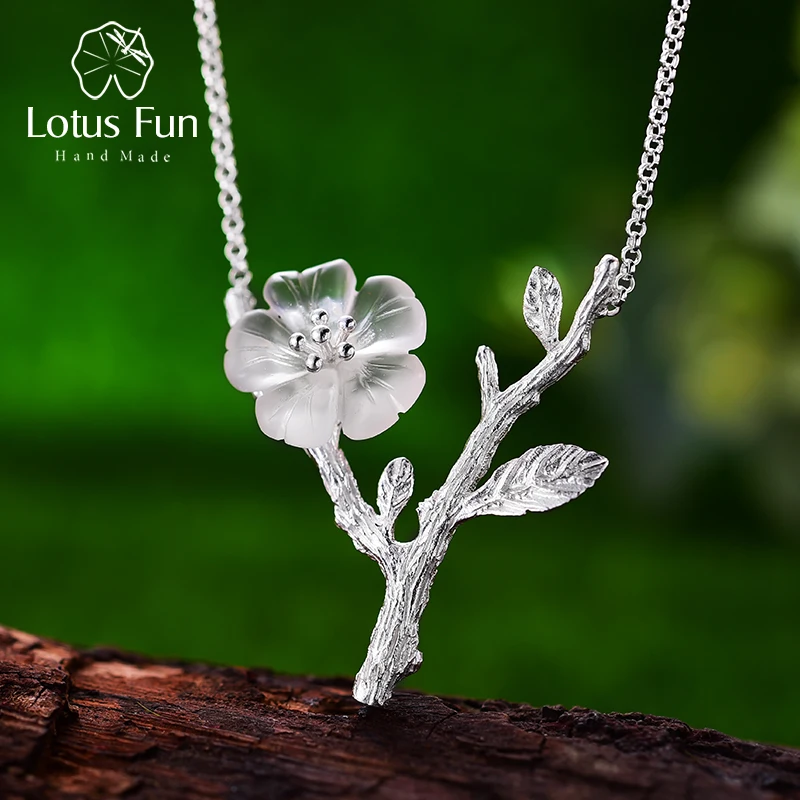 

Lotus Fun Real 925 Sterling Silver Handmade Designer Fine Jewelry Flower in the Rain Necklace with Pendant for Women Collier