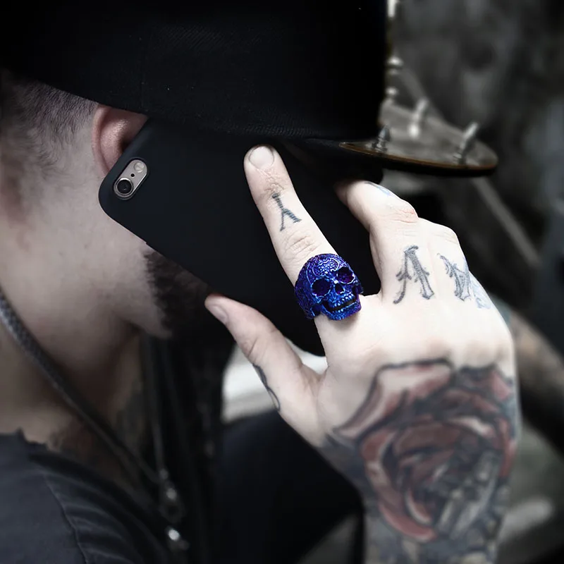 Beier 316L stainless steel ring hot sale punk biker skull man Classic Garden Flower Skull ring fashion jewelry  LLBR8-071R