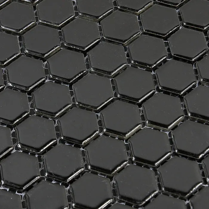 Factory Simple Matt Black Hexagon Ceramic  Mosaic Tile for kitchen shower bathroom wall floor tile