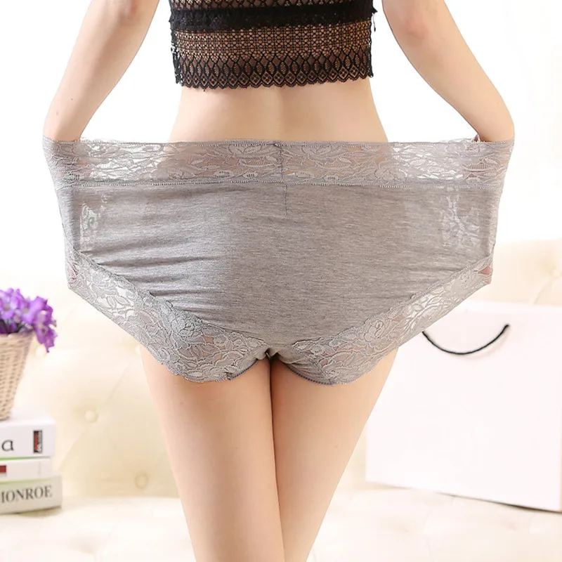 3Pcs/lot Sexy Briefs Intimates Women Underwears Plus Size 6XL 7XL Soft Modal Cotton Lace High Waist Female\'s Panties Sets
