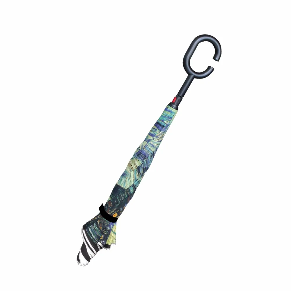 Van Gogh Starry Night Reverse Umbrella Double Layer Inverted Parasol Rain Women Strong Windproof Fluorescent Strips Paraguas Men