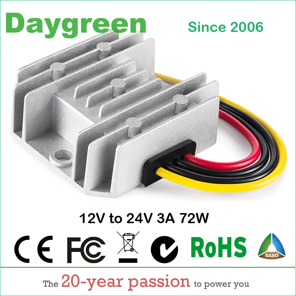 12V TO 24V 3A STEP UP DC DC CONVERTER 12VDC BOOST TO 24VDC 3AMP VOLTAGE REGULATOR FOR AUTOMOTIVES  H03-12-24 Daygreen