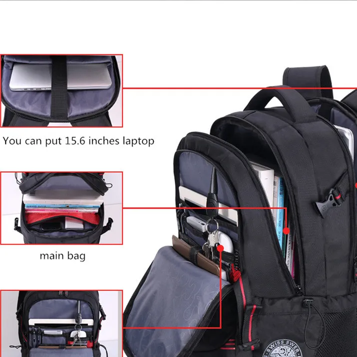 SWICKY male men Multifunction USB charging fashion business casual tourist anti-theft waterproof 15.6 inch Laptop backpack