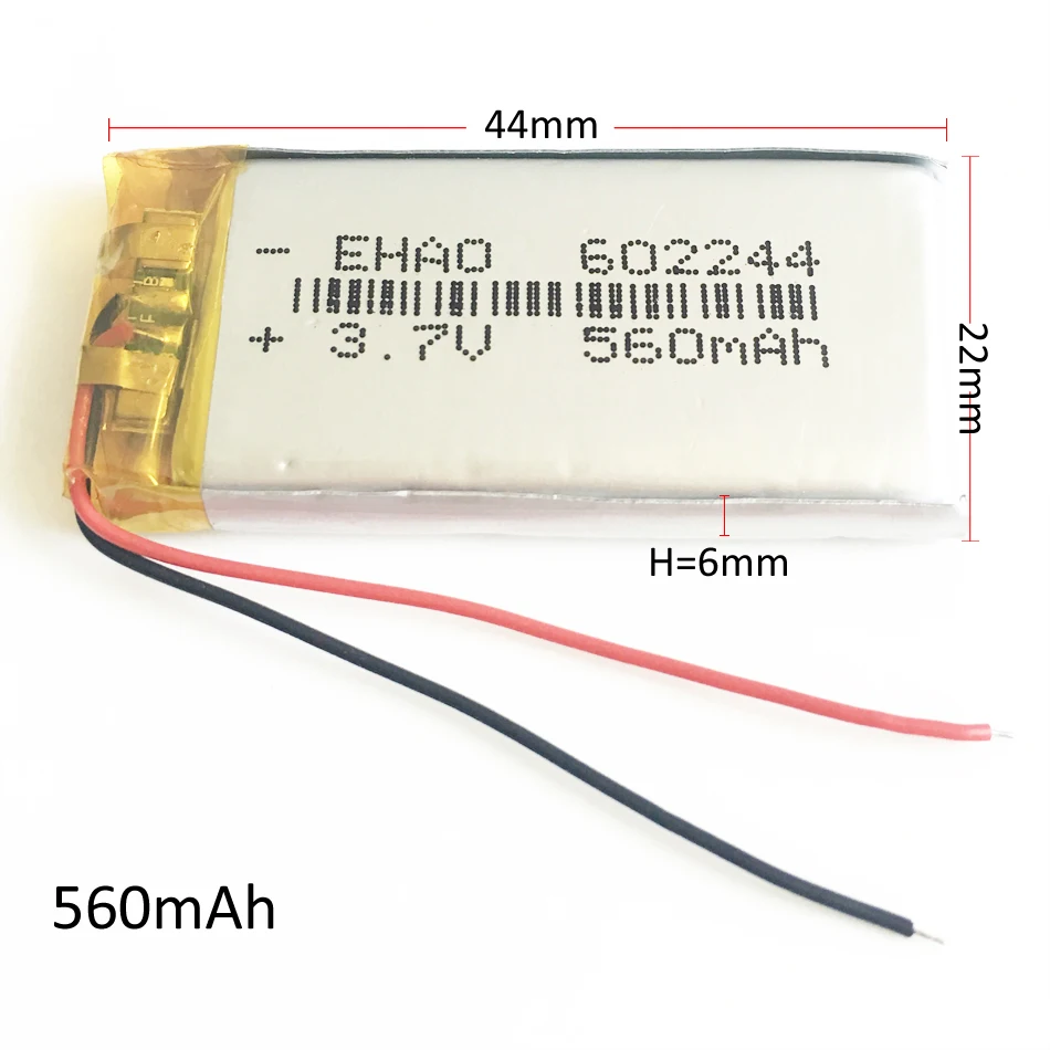 

3.7V 560mAh Lithium Polymer LiPo Rechargeable Battery 602244 For Mp3 GPS PSP Vedio Game Speaker Bluetooth