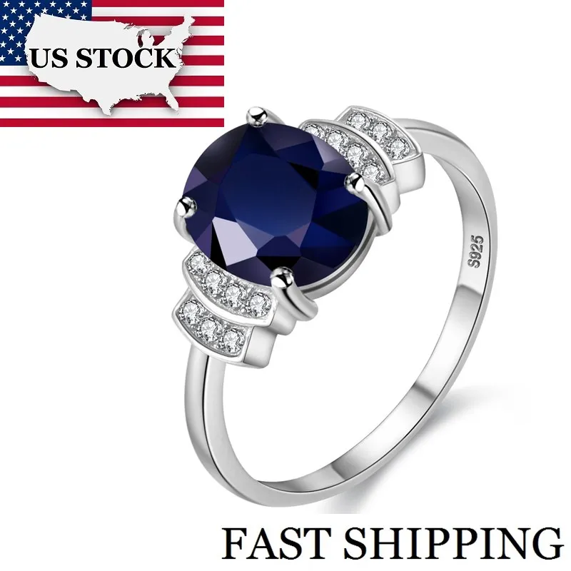 USA STOCK Uloveido Sterling Silver 925 Dark Blue Zircon Wedding Rings for Women Engagement Ring Women's Ring with Box 20% CJ008