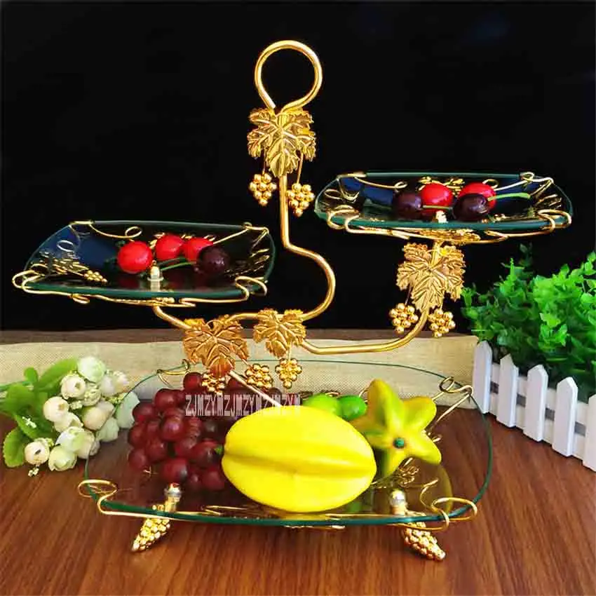 European Creative 3-Tier Tempered Glass Fruit Plate Living Room Wedding Party Hotel Dessert Fruit Cupcake Fruit Tray AR375