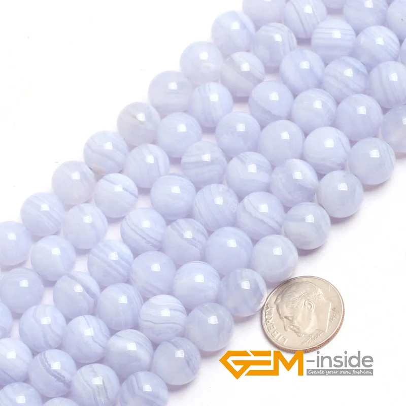 Natural Stone Blue Chalcedony Round Beads For Jewelry Making Strand 15\