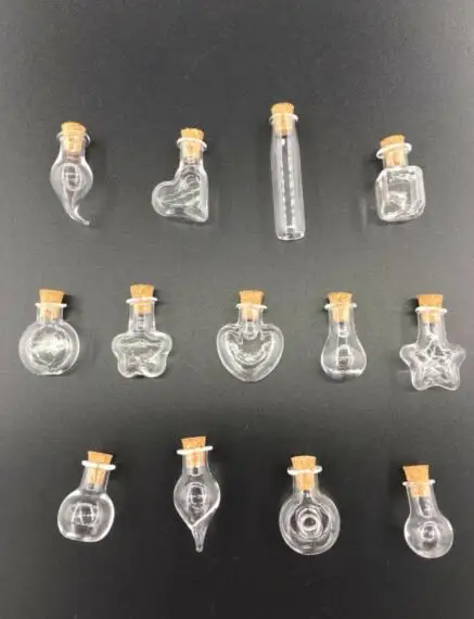 

50pcs Mixed Shape Mini Glass Bottles With Small Wishing Bottles With Cork stopper Wood Vials Arts Jars party Gifts diy Pendants