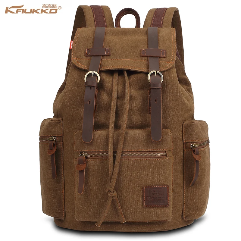 

KAUKKO Canvas Backpack Shoulders Bag Zipper Anti-scratch Sport Travel Bag Laptop Backpack Schoolbag Knapsack Rucksack