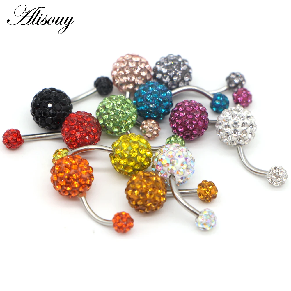 1PCS Crystal Rhinestone Woman Navel Belly Button Ring Pircing Surgical Steel Real Belly Piercing Navel Ringen Bar Body Jewelry