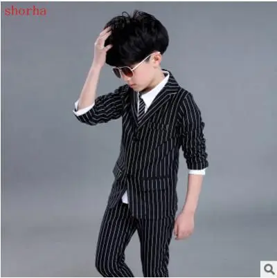 Autumn New Big Boys Formal Striped white Suit 2-piece set Wedding Boys Cheap Formal Blazer Suits Kids Formal Costumes for Boys