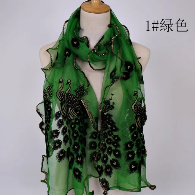 Female scarf Fashion Women Peacock Flower Embroidered Lace Scarf Long Soft Wrap  Shawl New Spring Elegant Scarves