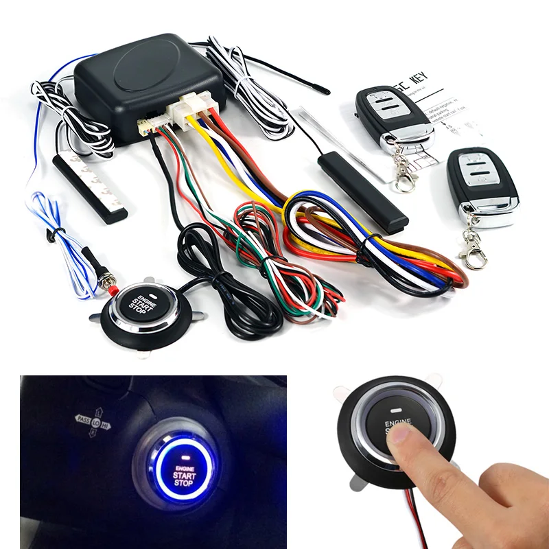 

Universal auto start stop keyless entry system engine start alarm system push one-button start system remote car accessories