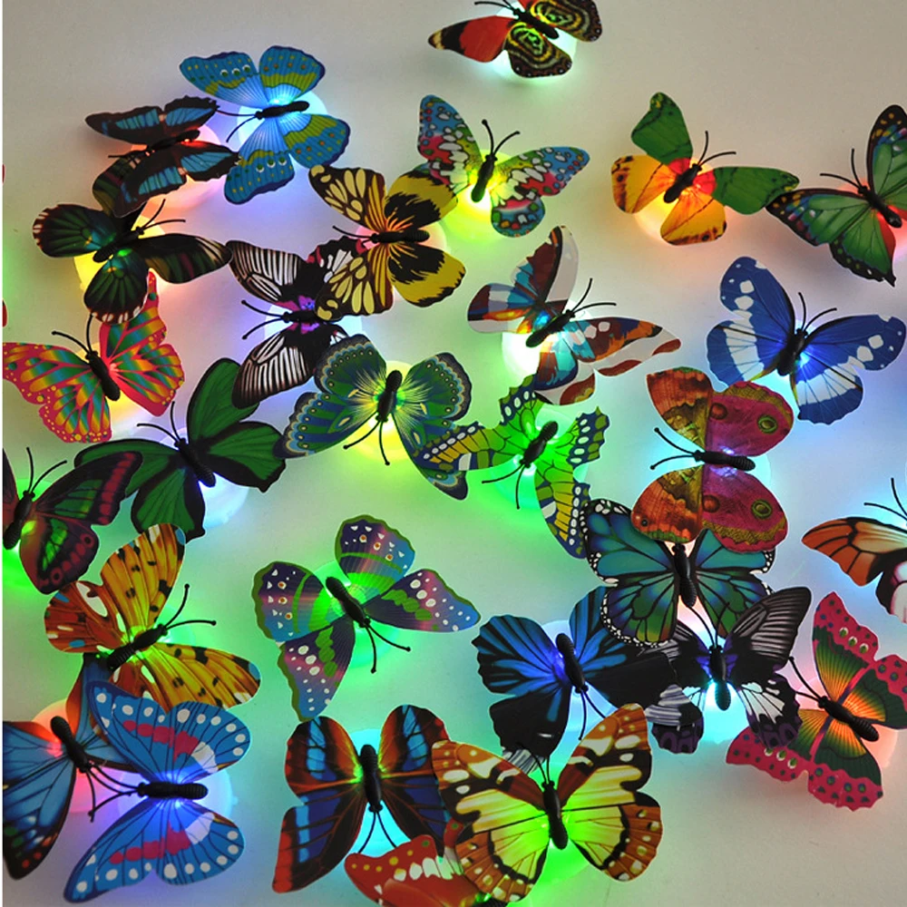 Color light Butterfly Wall Stickers easy installation night light Home living kid room Fridage bedroom decor