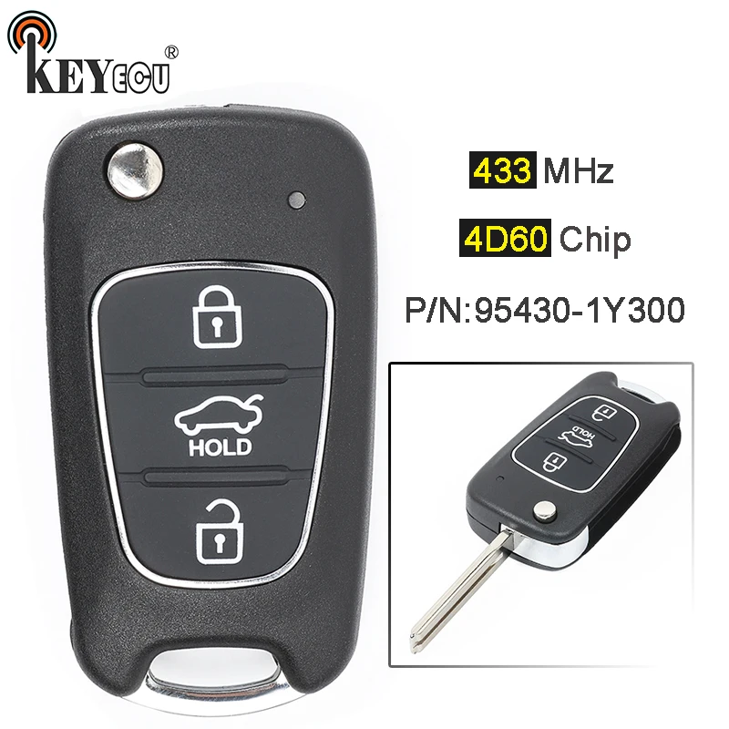 KEYECU 433MHz 4 d60 Chip P/N: 95430-1Y300 ulepszony składany z 3 przyciskami pilot z kluczykiem samochodowym dla Kia Picanto 2011 2012 2013 2014