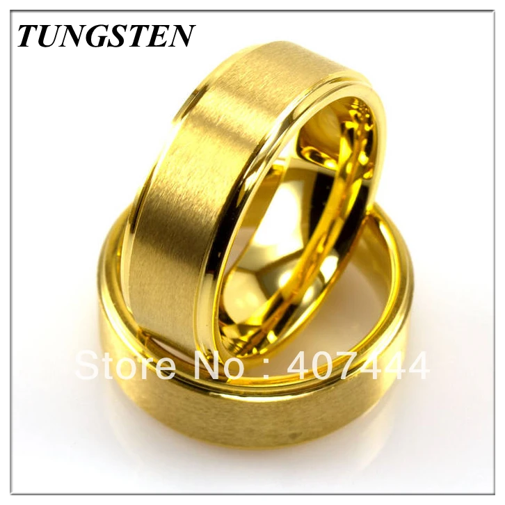 

YGK 10 pieces /lot 8MM Matte Center Tungsten Golden Color Ring with Stepped Edges Ring For Wedding