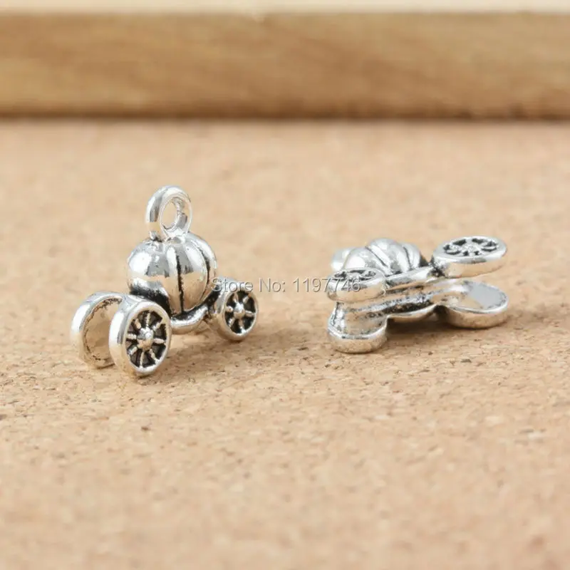 Charm Pendants Sliver 3D Cinderella Carriage Charms 10pcs Car Shopping Cart Bicycle Bike Alloy Metal Pendants for Jewelry Making