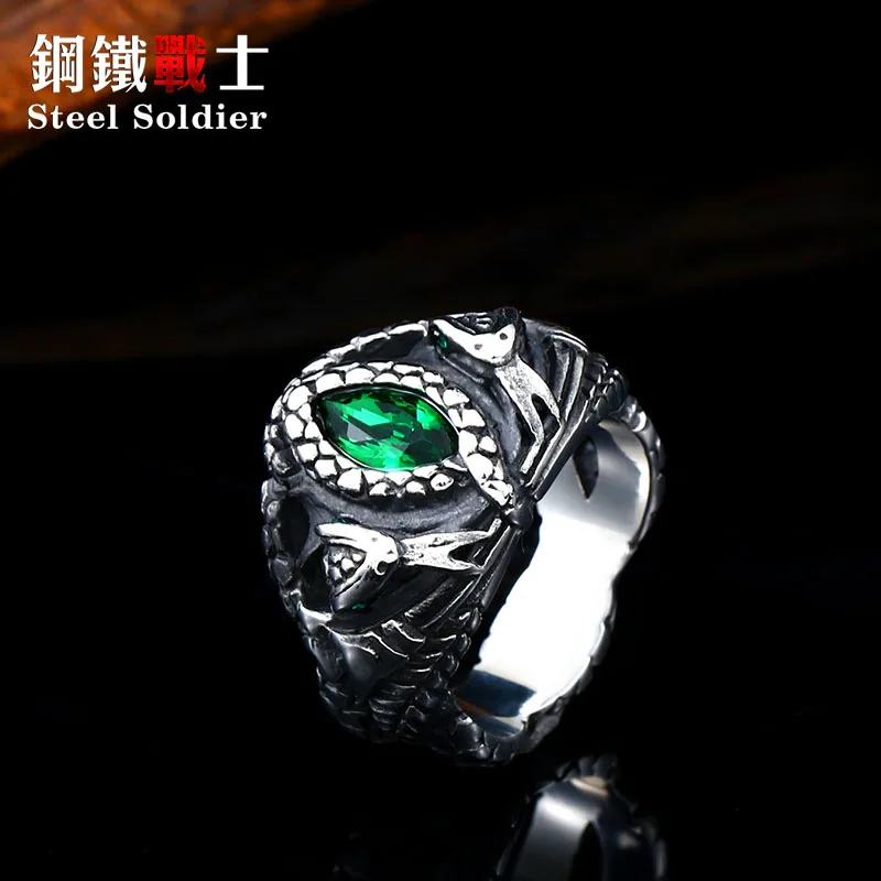 Steel soldier the ring the Balah popular fashion snake with green stone power stainless steel man religion jewelry