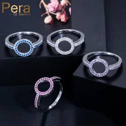 Pera Elegant Women Silver Color Jewelry Big Hollow Out Round Cut Cubic Zirconia Finger Rings for Ladies Engagement Party R095