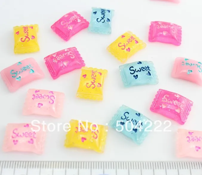 

200pcs lovely Sweet candy assorted glitter hand paint resin Cabochon for Kawaii Decoden DIY Projects 16mm-Glitter