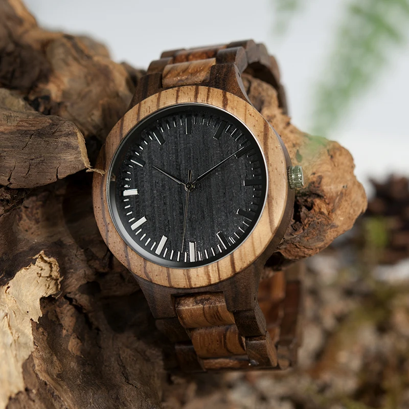 BOBO BIRD WD30 Marca de Diseñador Líder, Reloj en Madera para Hombre de Madera Zebra, Relojes de Cuarzo de Madera para Hombres, Reloj en Caja de