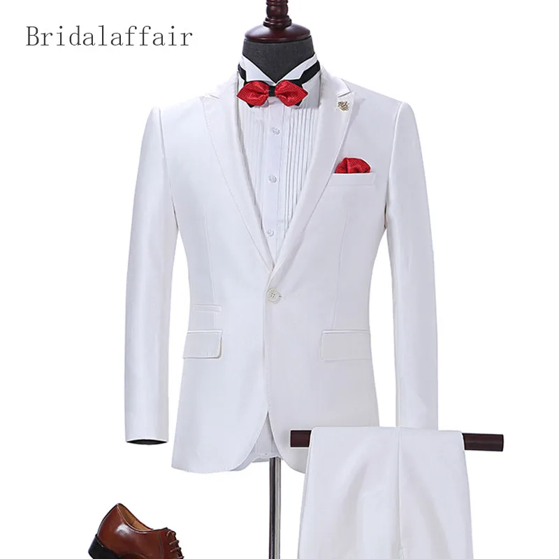 

Bridalaffair Shiny Mens Wedding Suits Formal Groom Tuxedo Bespoke Color Size Peak Lapel White Men Suit Jacket Pants 2 Piece