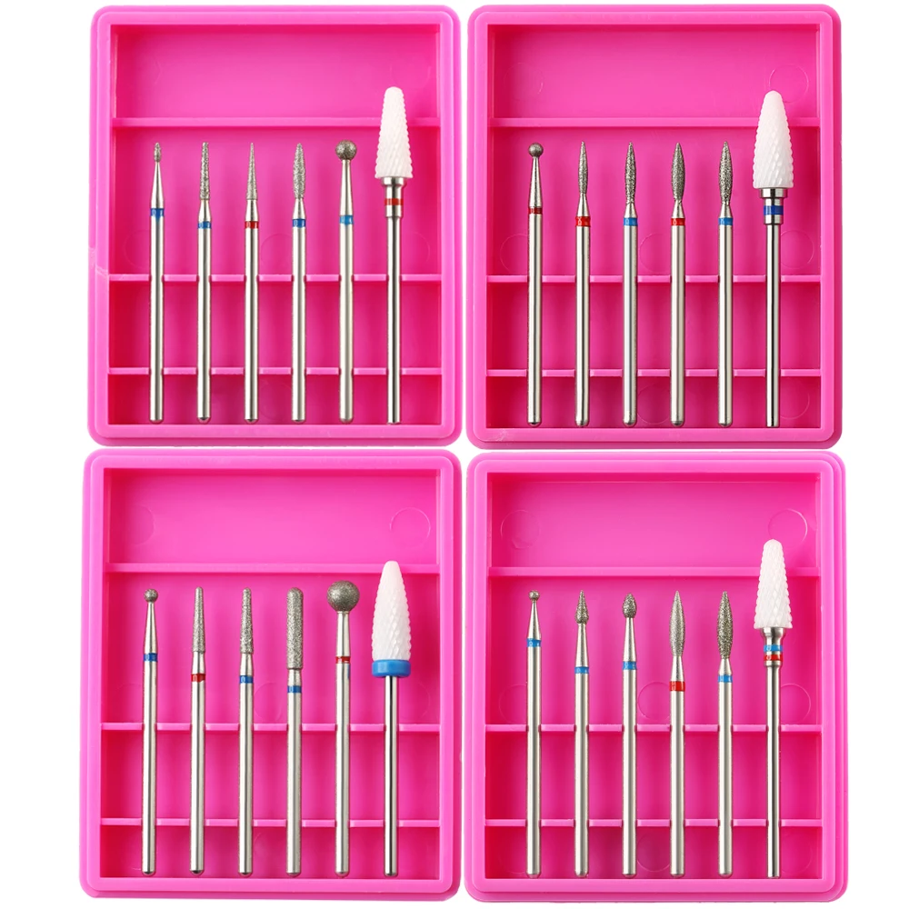 

ERUIKA 6pcs Diamond Nail Drill Set Cutter Clean Bits Milling Cutter Rotary Burr for Electric Machine Manicure Art Accessory