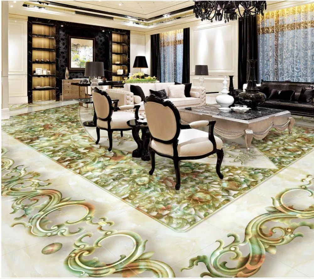 

3d customized wallpaper Bird peony flower stone reliefs 3D floor pvc self-adhesive wallpaper