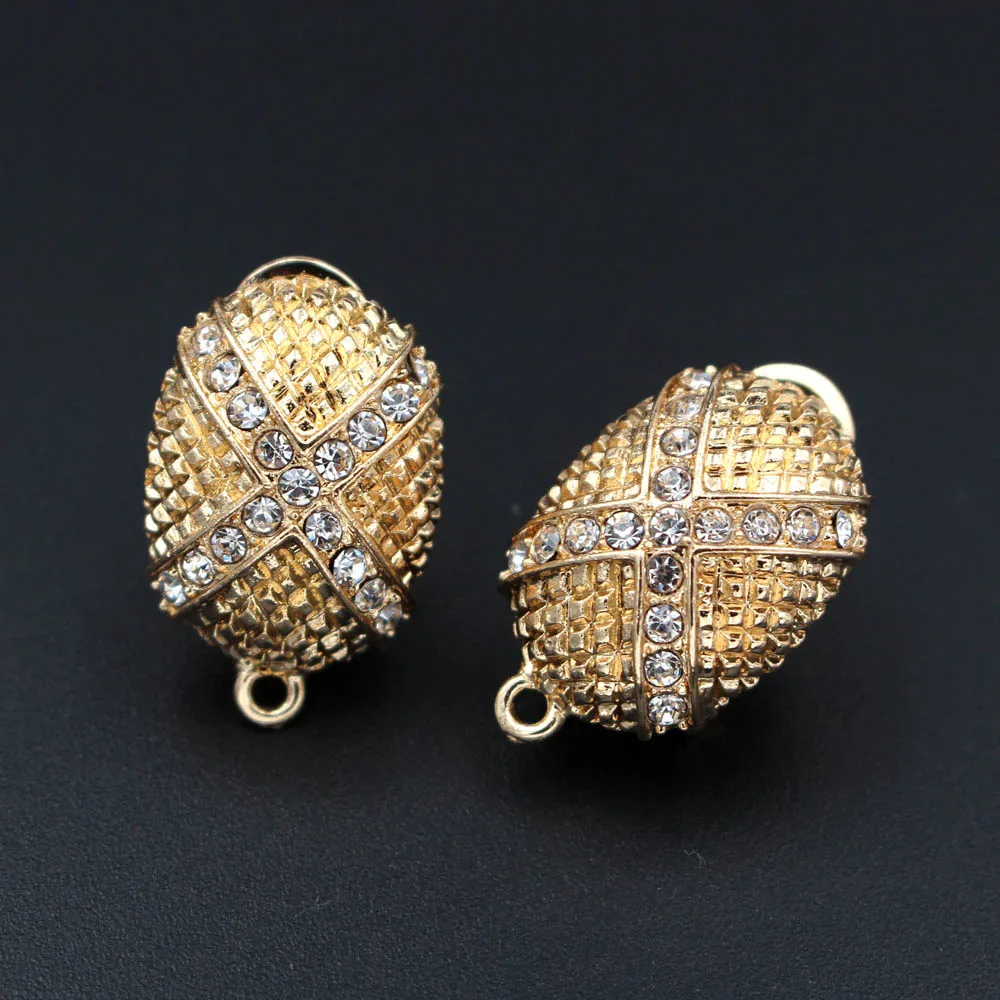 

Stud Clip Earrings Post Oval Base with Loop Hanger Paved CZ DIY Findings Accessories Dubai Indonesian Wedding Jewelry Making