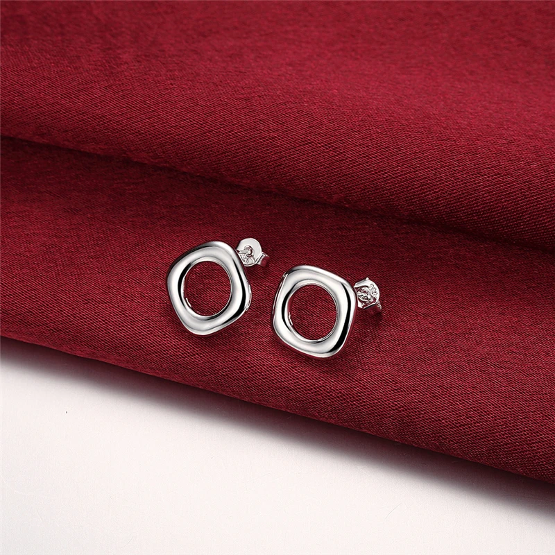 DOTEFFIL 925 Sterling Silver Square Round Stud Earrings For Woman Wedding Engagement Fashion Party Charm Jewelry