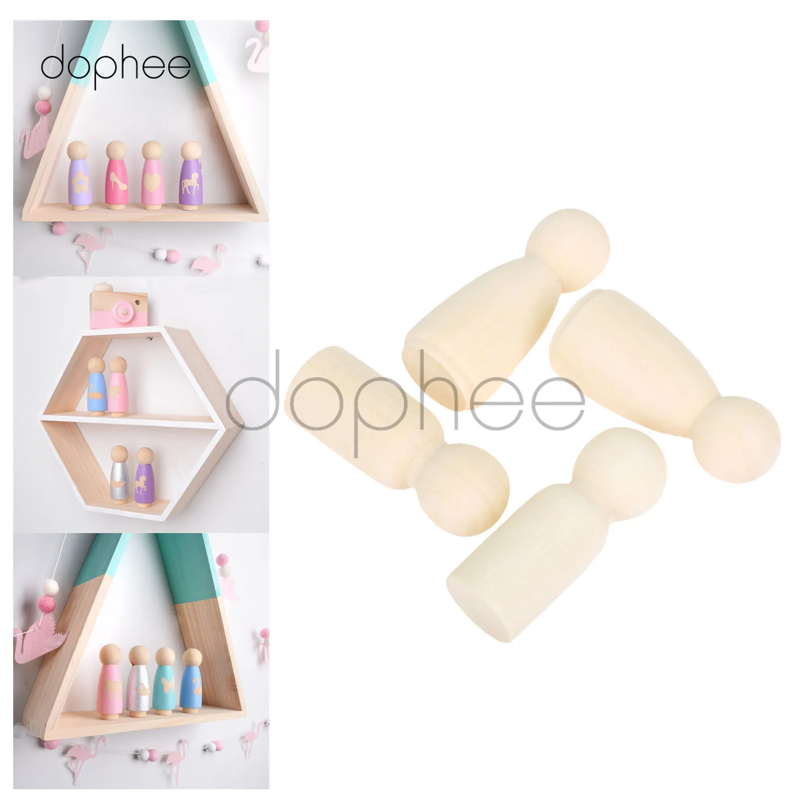 dophee 50pcs 43mm Men Women Wooden Peg Dolls Unpainted Figures Wedding Cake Family Hard Wood Dolls Kid's Printed DIY Crafts