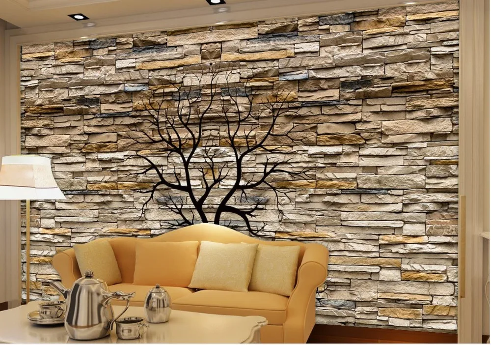 

Custom 3d photo wall paper 3D brick tree wallpapers living room TV backdrop Home Decoration