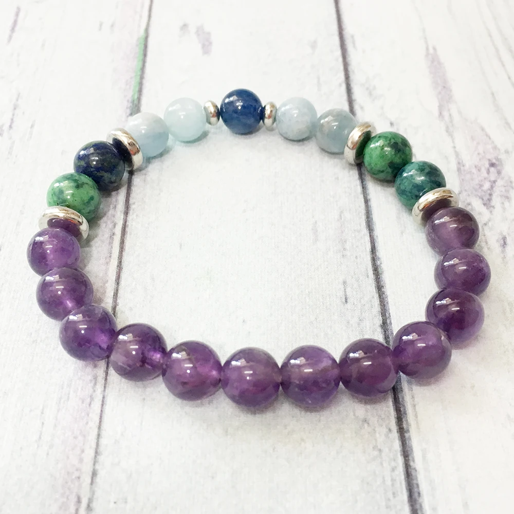 MG0504 8 mm Natural Gemstone Wrist Mala Bracelet Fashion Women`s Crystals A uamarine Bracelet AAA Blue Kyanite Jewelry