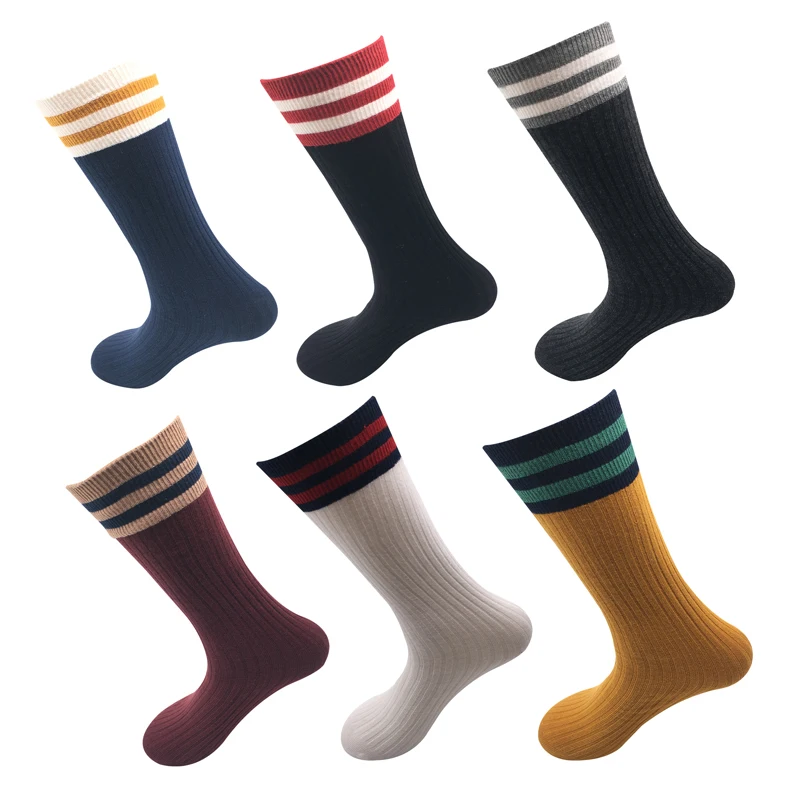 2020 new autumn and winter cotton double-needle striped long socks no gift box