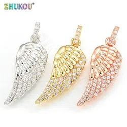 ZHUKOU 13x38mm Best quality angel wings pendant brass metal Charms for Women necklace and earring making Accessories VD412