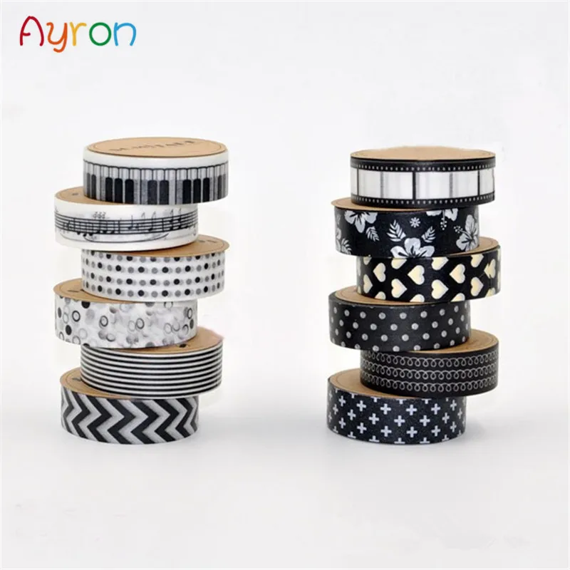 15mm * 10m black and white tape Japan Washi tape decoration Scotland tape DIY scissors album album cover tape set